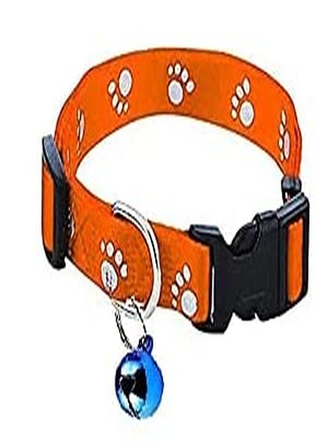 Pups&Pets Nylon Adjustable Collar Paw Print Cute Small Dogs & Puppy Collar for Mini Dogs & Cat Collar 15 MM Orange - Image 3